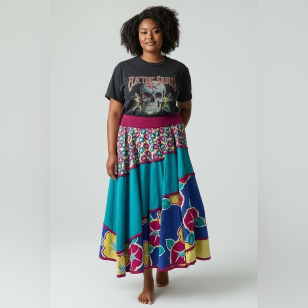 Vintage Jeanne Marc 80s Colorful Floral Maxi Skirt Size Large